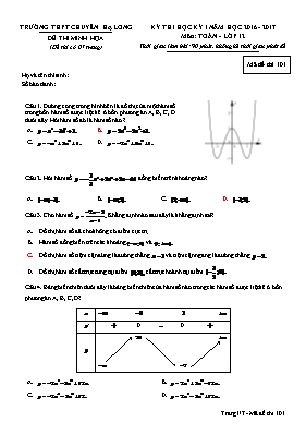 Đề thi học kỳ I môn Toán Lớp 12 - Mã đề 101 - Năm học 2016-2017 - Trường THPT chuyên Hạ Long (Kèm đáp án)
